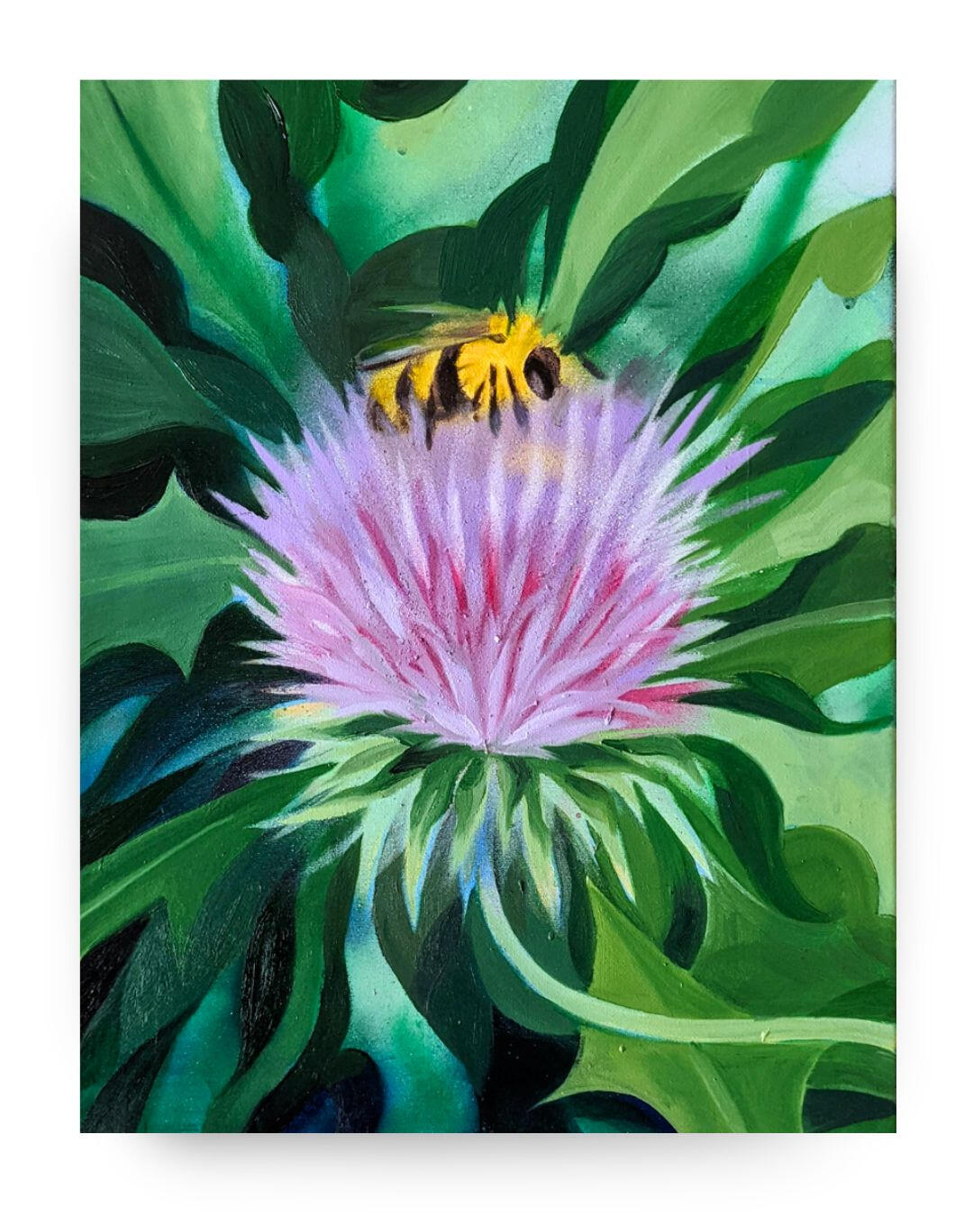 The Thistle and the Bee, 16"x 20", Oil and Spray, Paint on Canvas (SOLD) Buy Prints