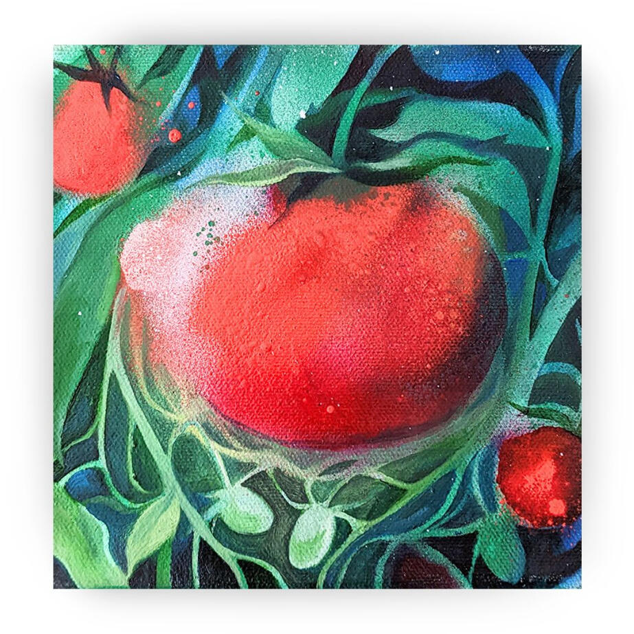 Grandpa's Garden, 6"x6", Oil and Spray Paint on Canvas