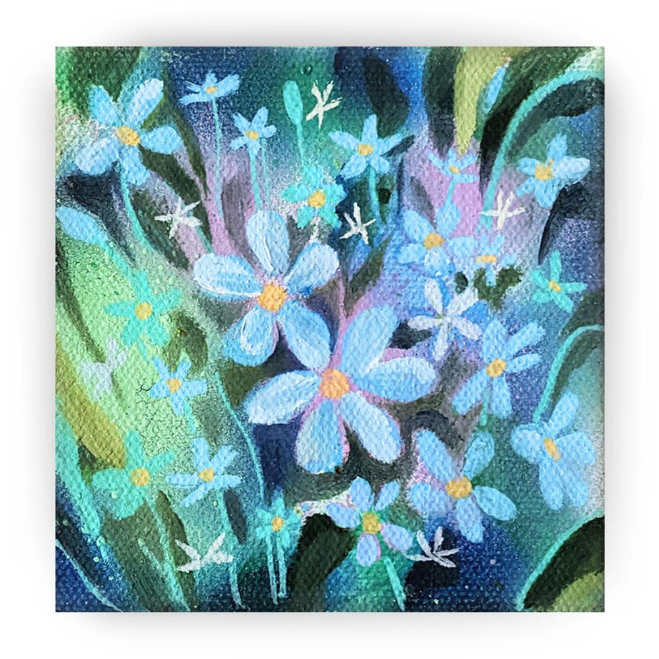 Family Reunion, 4"x4", Oil and Spray Paint on Canvas (SOLD)