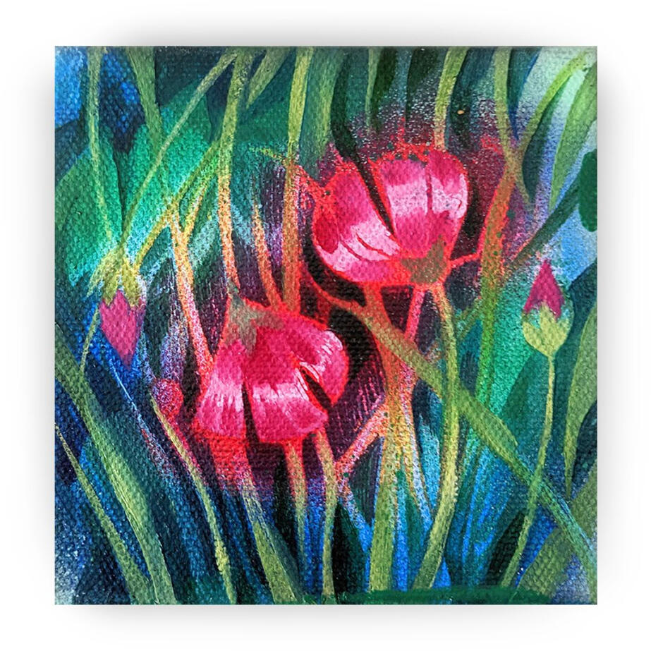 Twin Flame, 4"x4", Oil and Spray Paint on Canvas