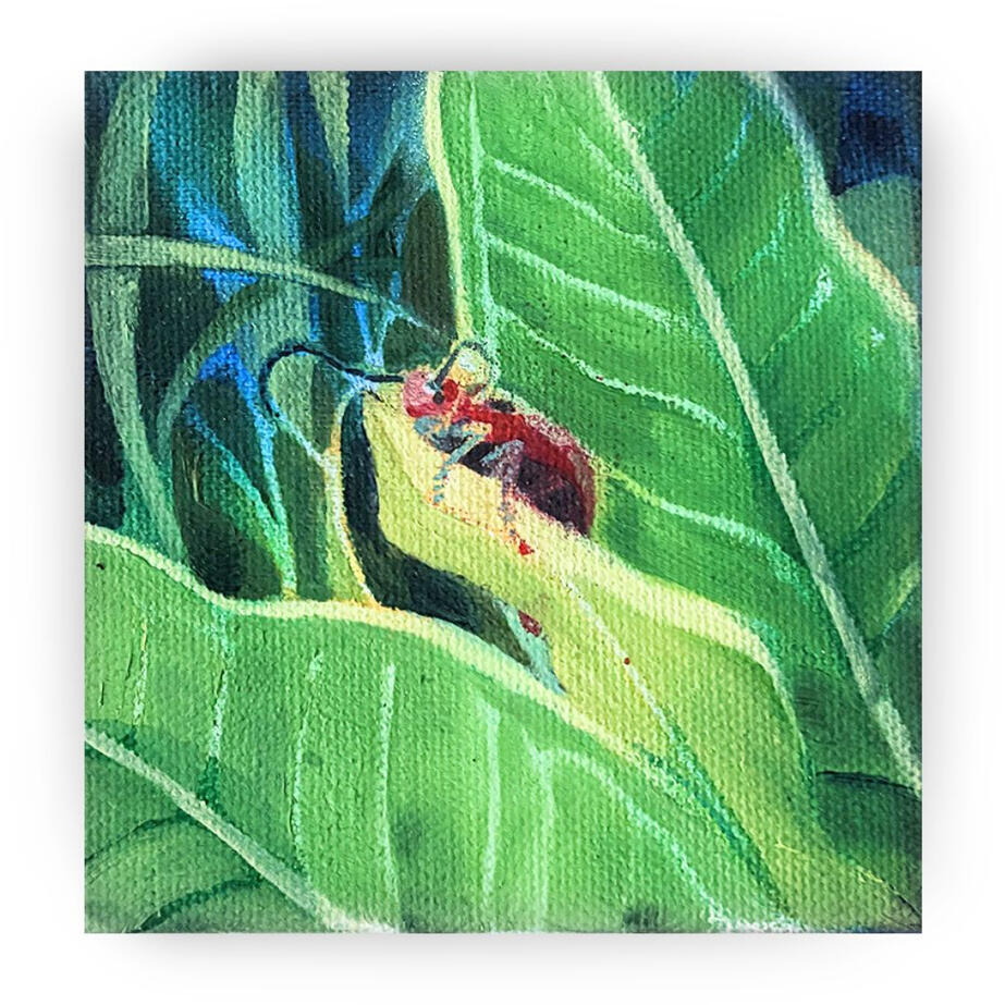 Little Guy, 4"x4", Oil and Spray Paint on Canvas